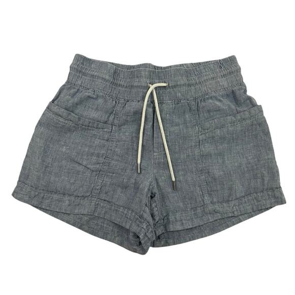Athleta Cabo Linen Shorts Womens Size 6 Blue Elastic Waist Drawstring 4" Inseam - Picture 1 of 11